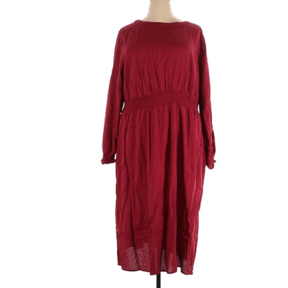 Croft & Barrow Plus Size Popover Textured Rayon Midi Dress Smocked Waist Sleeves